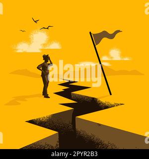 A businessman has to overcome a tough problem and obstacles to reach his end goals. The road to success and the challenges leading to it concept vecto Stock Vector