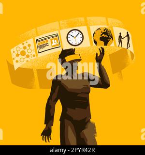 A businessman working with team members using virtual reality VR. business concept of augmented reality. Stock Vector