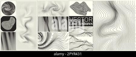 A collection of line art textures and pattern shapes. Vector illustration Stock Vector