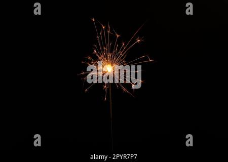One burning sparkler stick on black background Stock Photo