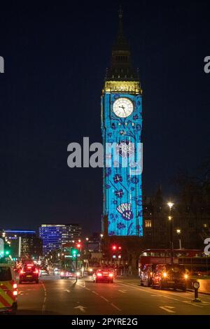 London, UK. 4th May, 2023. Big Ben is lit up to celebrate the coronation of King Charles III, which will take place on May 6th. Credit: Kiki Streitberger / Alamy Live News Stock Photo