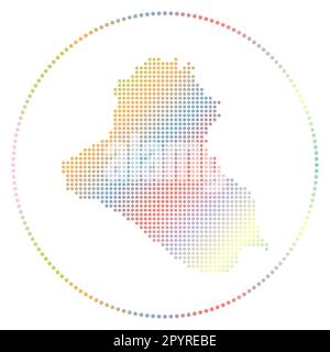 Republic of Iraq digital badge. Dotted style map of Republic of Iraq in circle. Tech icon of the country with gradiented dots. Stock Vector