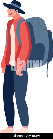 One person with backpack in nature over white Stock Vector
