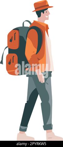 One person walking with backpack in nature over white Stock Vector