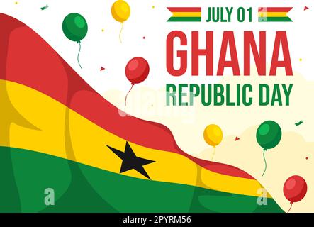 Happy Ghana Republic Day Vector Illustration with Waving Flag Background in Flat Cartoon Hand Drawn for Web Banner or Landing Page Templates Stock Vector