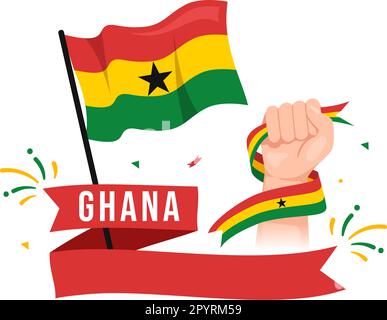 Happy Ghana Republic Day Vector Illustration with Waving Flag Background in Flat Cartoon Hand Drawn for Web Banner or Landing Page Templates Stock Vector