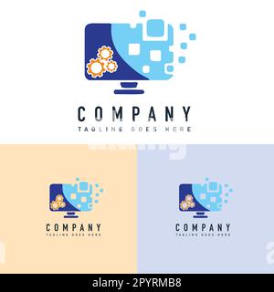 Computer Service Logo Design Vector Template. Computer Service Logo Design Concept. Stock Vector