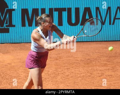 Madrid, Spain. 04th May, 2023. Aryna Sabalenka during the Mutua Madrid Open 2023, ATP Masters 1000 tennis tournament on May 4, 2023 at Caja Magica in Madrid, Spain. Photo by Laurent Lairys/ABACAPRESS.COM Credit: Abaca Press/Alamy Live News Stock Photo