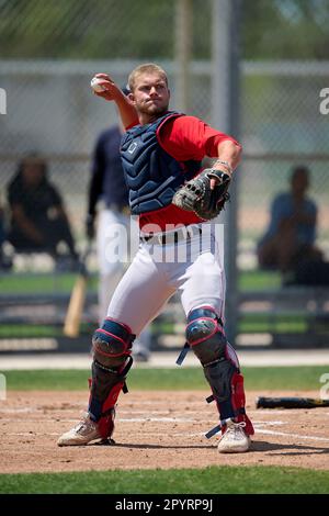Boston Red Sox Brooks Brannon (17) bats during an Extended Spring Training  baseball game against the Minnesota Twins on May 4, 2023 at Century Link  Sports Complex in Fort Myers, Florida. (Mike
