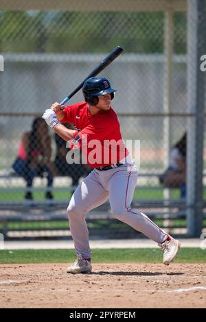 Boston Red Sox catcher Brooks Brannon (17) throws to first base during an  Extended Spring Training baseball game against the Minnesota Twins on May  4, 2023 at Century Link Sports Complex in