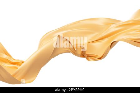 Gold silk fabric, gold cloth material flying in the wind , 3d rendering ...