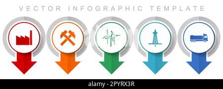 Industry and technology icon set, miscellaneous pointer icons such as factory, mining, wind energy, oil and truck for webdesign and mobile application Stock Vector