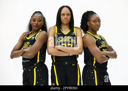 LA Sparks forward Crystal Bradford (6) poses during media day