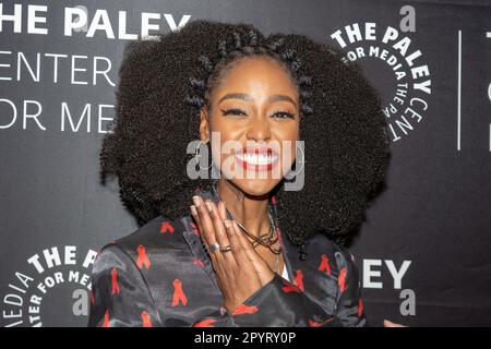 New York, United States. 04th May, 2023. Arsema Thomas attends the celebrations of 'Queen Charlotte: A Bridgerton Story' at The Paley Museum in New York City. Credit: SOPA Images Limited/Alamy Live News Stock Photo