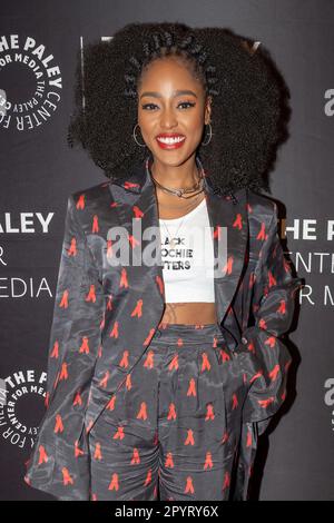 New York, United States. 04th May, 2023. Arsema Thomas attends the celebrations of 'Queen Charlotte: A Bridgerton Story' at The Paley Museum in New York City. (Photo by Ron Adar/SOPA Images/Sipa USA) Credit: Sipa USA/Alamy Live News Stock Photo