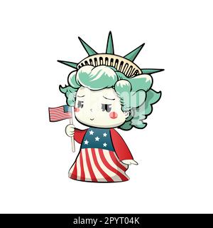 Cute statue of liberty with american flag. Vector. Stock Vector