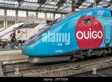 PARIS (75) 12 EME ARRONDISSEMENT. GARE DE LYON. TRAIN TGV OUIGO, LA FILIALE LOW COST DE LA SNCF Stock Photo