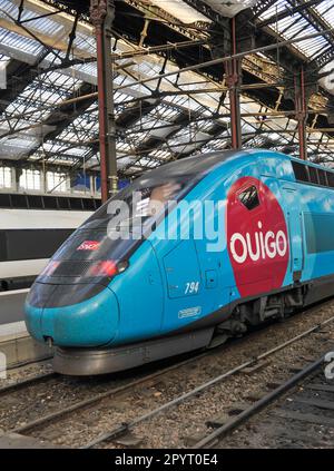 PARIS (75) 12 EME ARRONDISSEMENT. GARE DE LYON. TRAIN TGV OUIGO, LA FILIALE LOW COST DE LA SNCF Stock Photo