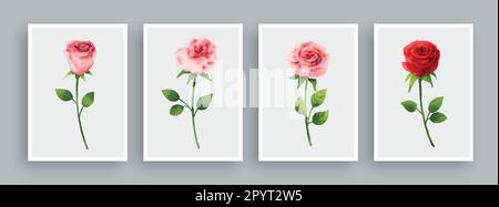 Rose painting set in watercolor style. Wall art watercolor painting background. Stock Vector