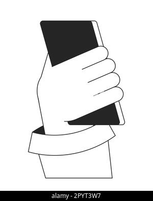 Holding cellphone back view bw vector spot illustration Stock Vector