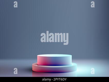 3D realistic blue and pink neon gradient colors empty podium platform steps product display minimal wall scene gray background. You can use for cosmet Stock Vector