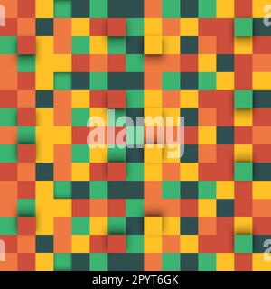 Orange Yellow Green 3D Square Pattern. Abstract Mosaic Of Colorful Squares With Soft Shadow Effect Stock Vector