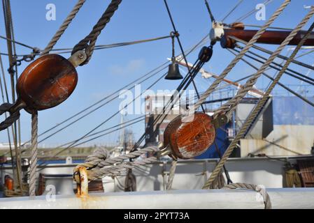 Den Helder, Netherlands. April 2023. The rigging of old clippers in the port of Den Helder. High quality photo Stock Photo