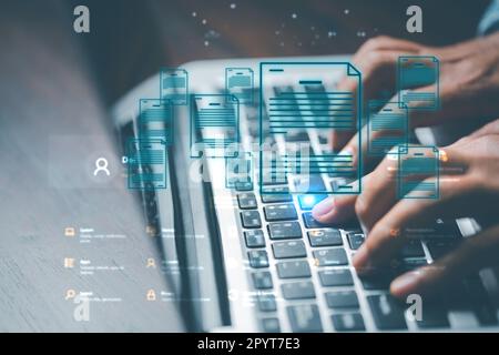 Online documentation database and process automation to efficiently manage files, IT staff working with Document Management System (DMS) Stock Photo