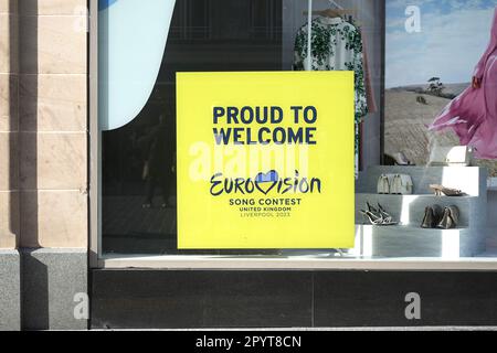 A shop window in San Carlo square is decorated for the Eurovision song contest Stock Photo