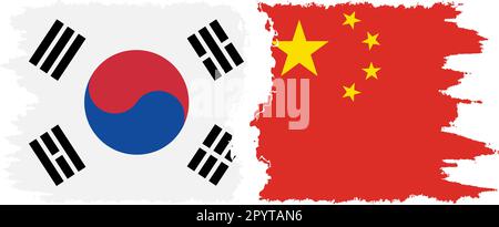 China and South Korea grunge flags connection, vector Stock Vector