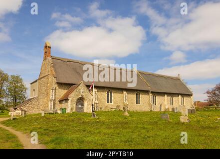 Exterior of St Peter's Church with a thatched roof. Westleton, Suffolk. UK Stock Photo