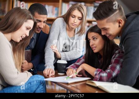 Studying in a group. a group of university students doing a group project in the campus library. Stock Photo
