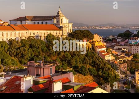 Beautiful view to old traditional buldings in central Lisbon city Stock Photo