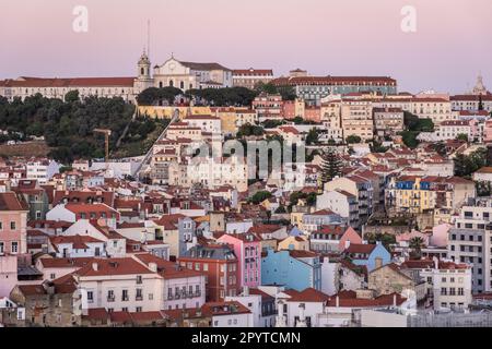 Beautiful view to old historic buildings and houses in central Lisbon Stock Photo