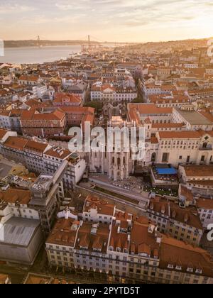 Beautiful aerial view to old historic buildings in Lisbon city Stock Photo