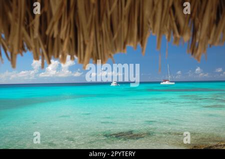 Turquoise waters at Malmok Beach in the Caribbean of Aruba. Some Stock Photo