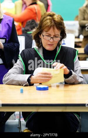 Hereford, Herefordshire, UK – Friday 5th May 2023 – Election staff counting votes in Hereford after yesterdays local election in England. Across England over 8,000 local council seats are being contested in 230 councils. Photo Steven May / Alamy Live News Stock Photo