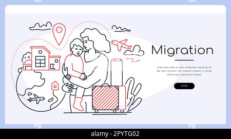 Migration - modern colorful line design style banner Stock Vector