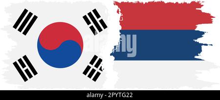 Serbia and South Korea grunge flags connection, vector Stock Vector