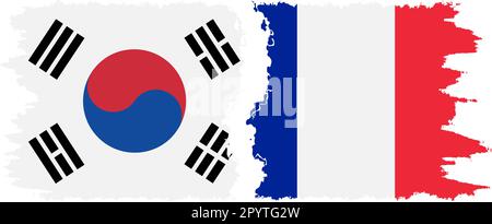 France and South Korea grunge flags connection, vector Stock Vector