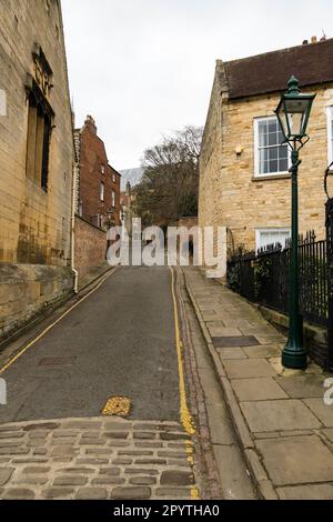 view up Greestone place to cathedral, old town Lincoln city 2023, Stock Photo