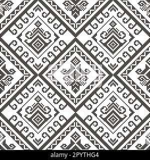 Filipino traditional Yakan weaving inspired vector seamless pattern - black and white geometric ornament perfect for textile or fabric print design Stock Vector