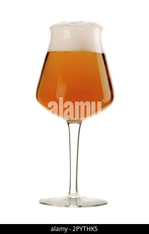 Beer goblet glass with white foam isolated on white with clipping path Stock Photo
