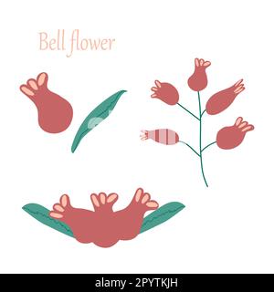 red bell flower oriental in folk style Stock Vector