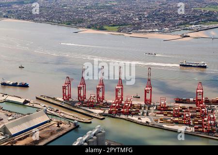 Drone shot of Ships unloading on the Manchester Ship Canal adjacent to ...