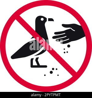 Do not feed birds prohibited sign, don't feed seagulls forbidden modern round sticker, vector illustration Stock Vector