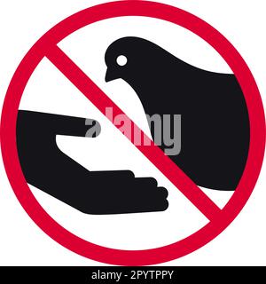 Do not feed birds prohibited sign, don't feed the pigeons forbidden modern round sticker, vector illustration Stock Vector