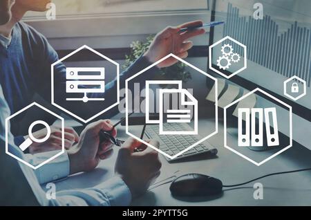 Document management concept, data system for business. Stock Photo