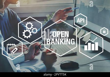 Open banking financial technology fintech concept on virtual screen ...