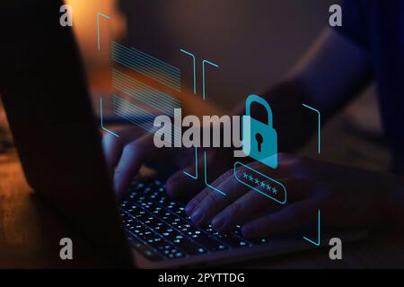 cyber security, digital crime concept, data protection from hacker Stock Photo